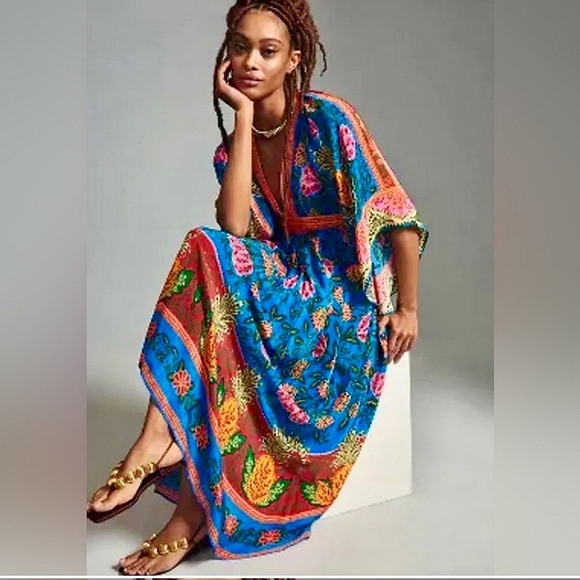 Farm Rio X Anthropologie Pineapple Garden Kaftan Maxidress - Picture 2 of 7